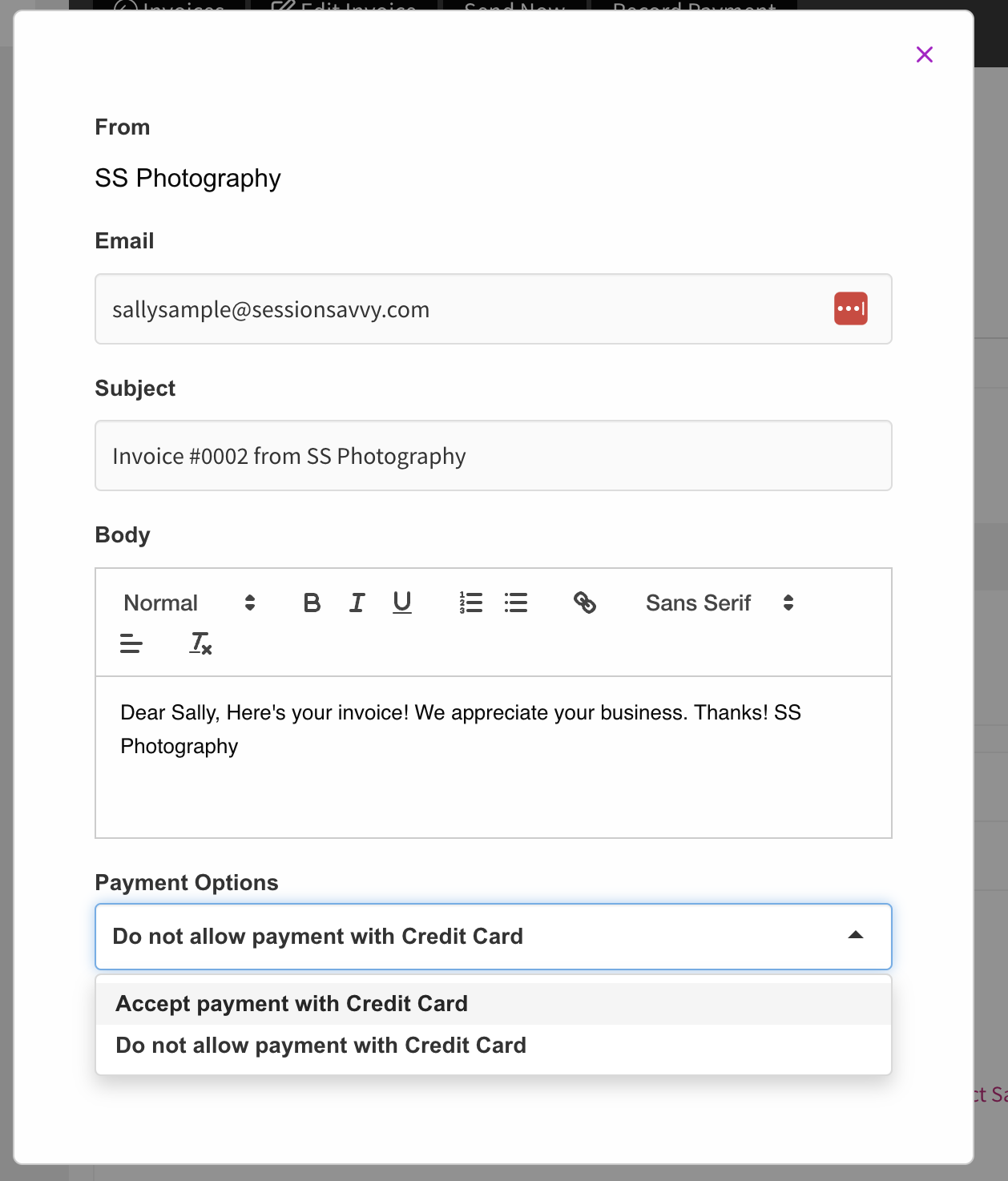 Photography Online Payments