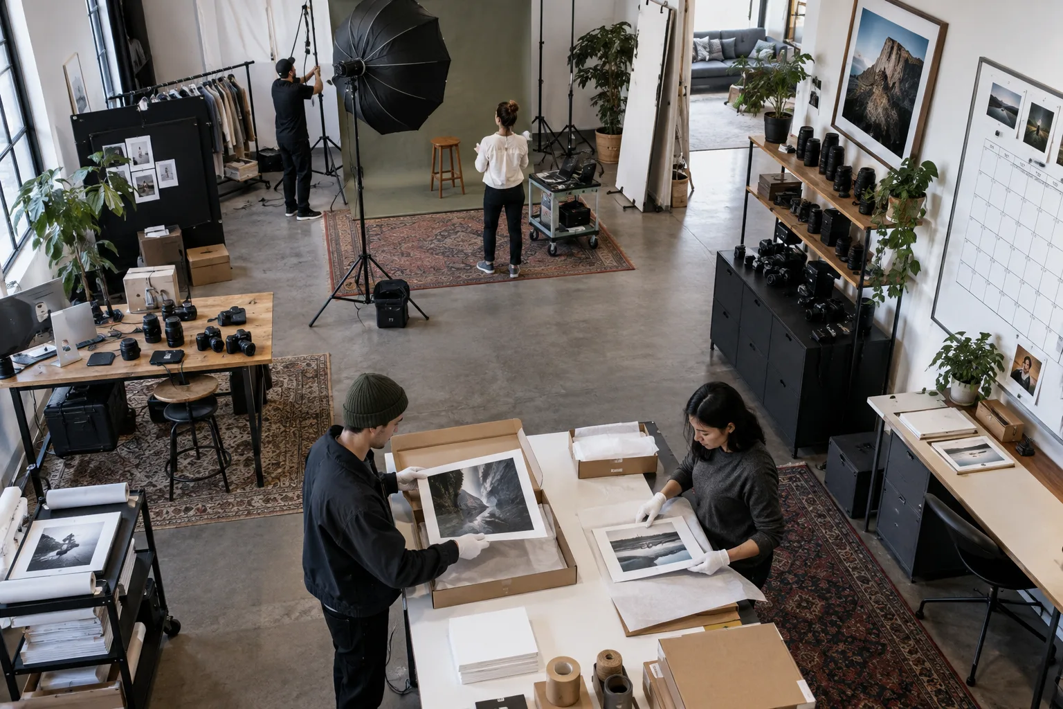 Photography studio team managing sessions and print deliveries