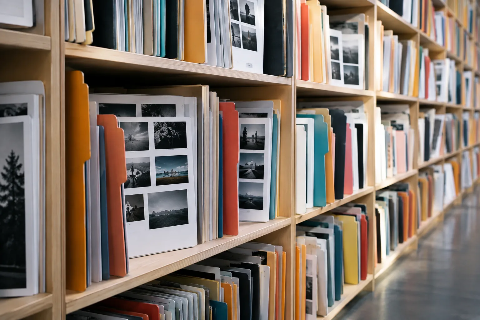 Organized archive of photography client folders and contact sheets