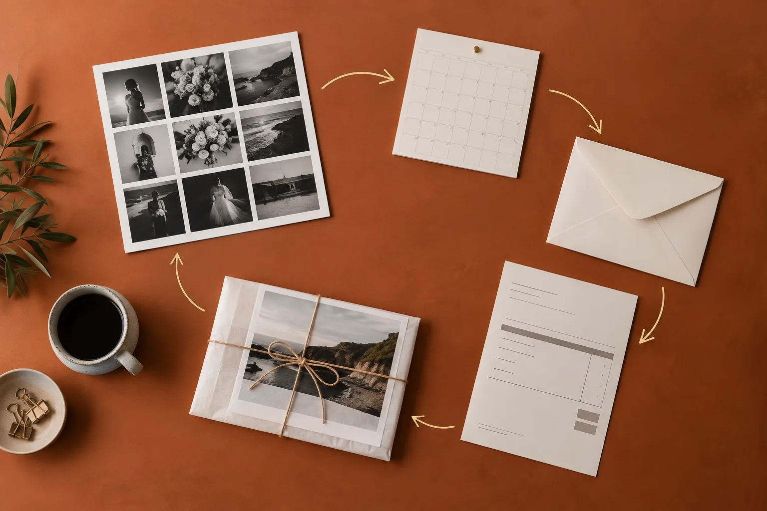 Photography workflow stages arranged as a circular still life