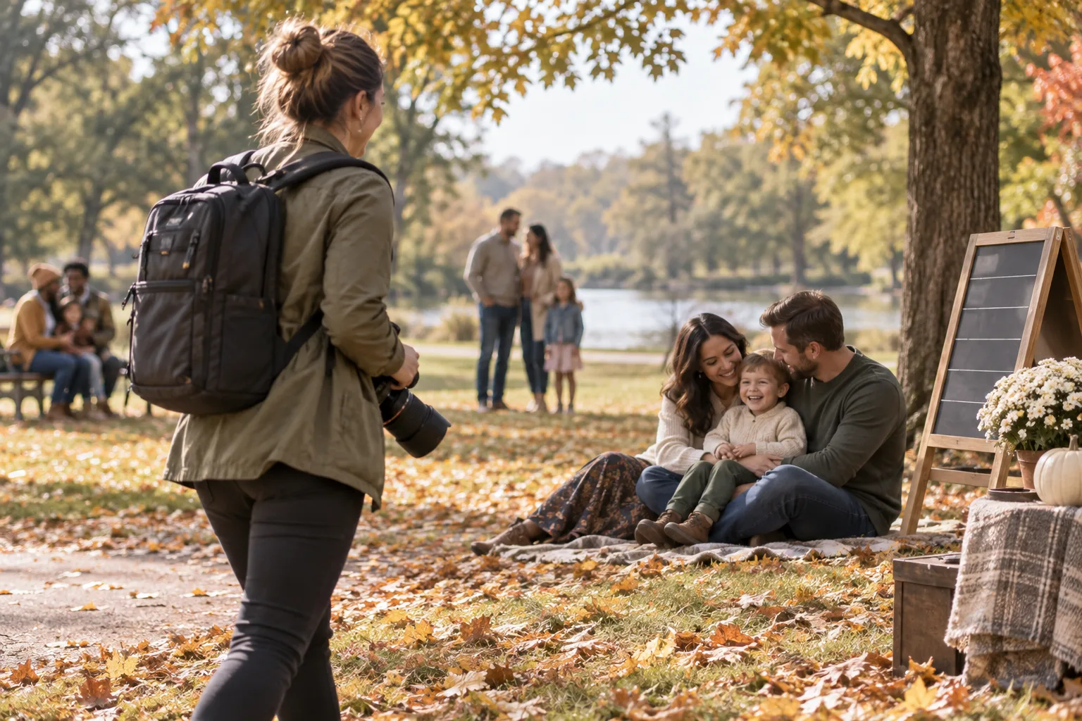 Photographer preparing an autumn family mini-session appointment