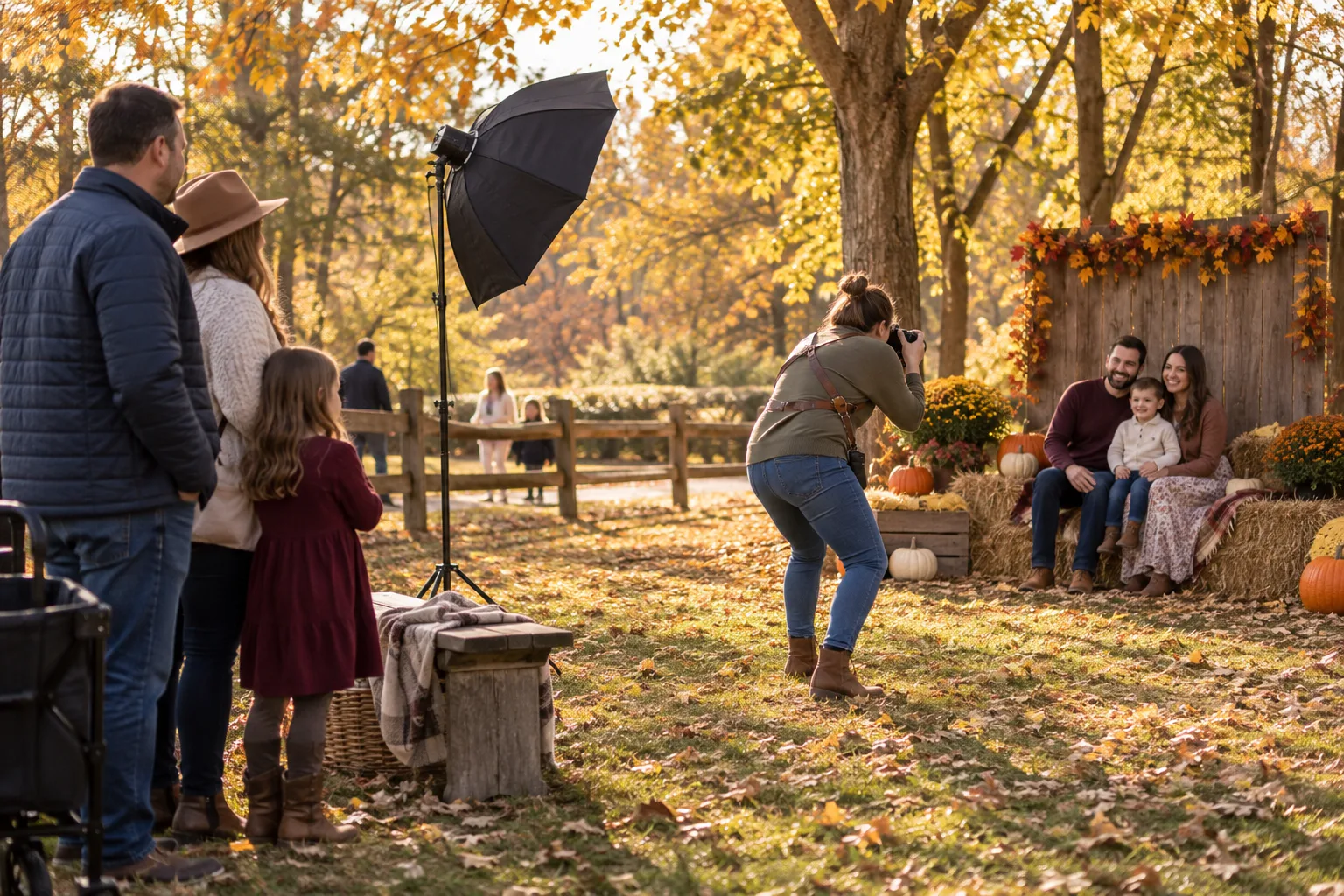 Photographer working through autumn family mini-session bookings